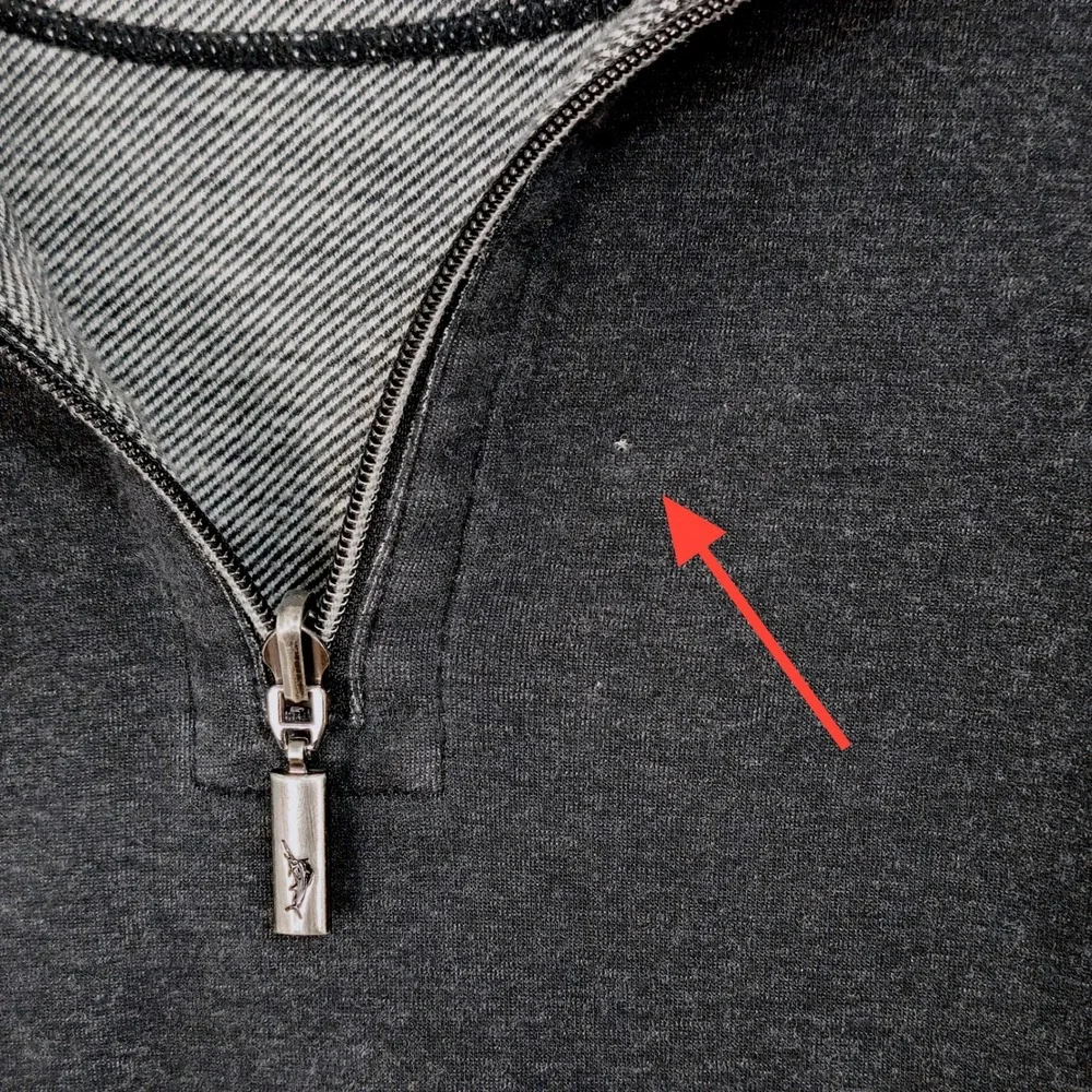 Tommy Bahama Mens Reversible Quarter Zip Pullover Charcoal‎ Gray Stripe XL
